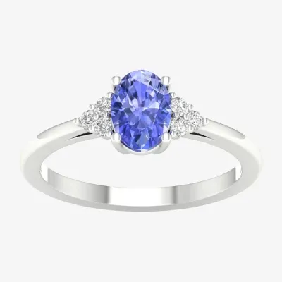 Womens Genuine Purple Tanzanite & 1/ CT. T.W. Natural White Diamond 10K Gold Halo Cocktail Ring