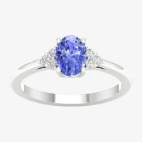 Womens Genuine Purple Tanzanite & 1/ CT. T.W. Mined White Diamond 10K Gold Halo Cocktail Ring