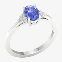 Womens Genuine Purple Tanzanite & 1/ CT. T.W. Mined White Diamond 10K Gold Halo Cocktail Ring