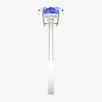 Womens Genuine Purple Tanzanite & 1/ CT. T.W. Mined White Diamond 10K Gold Halo Cocktail Ring