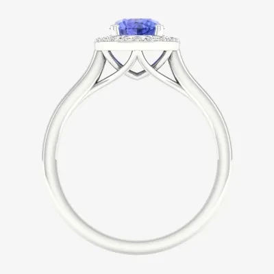 Womens Genuine Purple Tanzanite & 1/6 CT. T.W. Natural White Diamond 10K Gold Halo Cocktail Ring