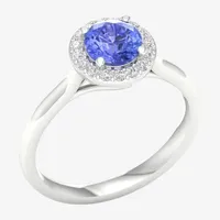 Womens Genuine Purple Tanzanite & 1/6 CT. T.W. Natural White Diamond 10K Gold Halo Cocktail Ring