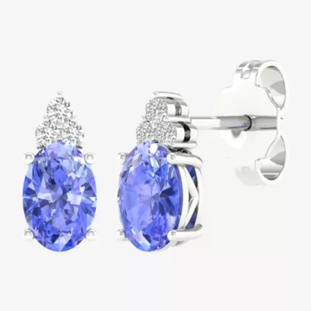 Genuine Diamond Accent Purple Tanzanite 10K White Gold 9.1mm Stud Earrings