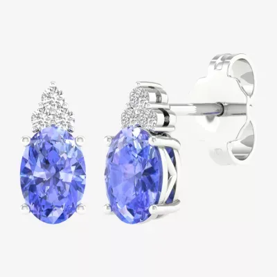 Genuine Diamond Accent Purple Tanzanite 10K White Gold 9.1mm Stud Earrings