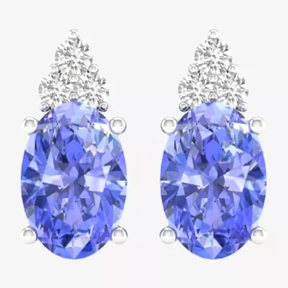 Genuine Diamond Accent Purple Tanzanite 10K White Gold 9.1mm Stud Earrings