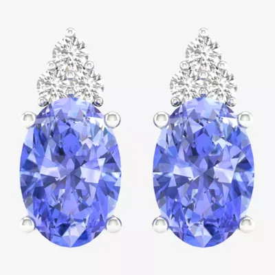 Genuine Diamond Accent Purple Tanzanite 10K White Gold 9.1mm Stud Earrings