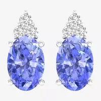 Genuine Diamond Accent Purple Tanzanite 10K White Gold 9.1mm Stud Earrings