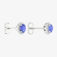 Genuine Purple Tanzanite & 1/10 CT. T.W. Mined White Diamond 10K White Gold 7.8mm Stud Earrings