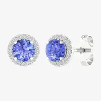 Genuine Purple Tanzanite & 1/10 CT. T.W. Mined White Diamond 10K White Gold 7.8mm Stud Earrings