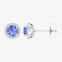 Genuine Purple Tanzanite & 1/10 CT. T.W. Mined White Diamond 10K White Gold 7.8mm Stud Earrings