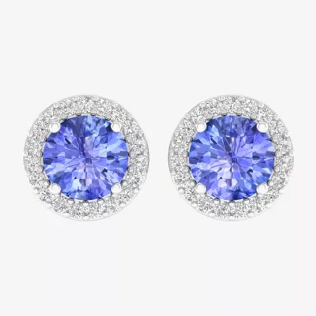 Genuine Purple Tanzanite & 1/10 CT. T.W. Mined White Diamond 10K White Gold 7.8mm Stud Earrings