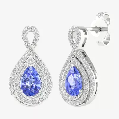 Genuine Purple Tanzanite & 1/3 CT. T.W. Natural White Diamond 10K White Gold 17.2mm Stud Earrings