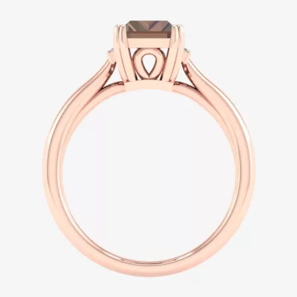 Womens Diamond Accent Genuine Brown Quartz 10K Rose Gold Cocktail Ring