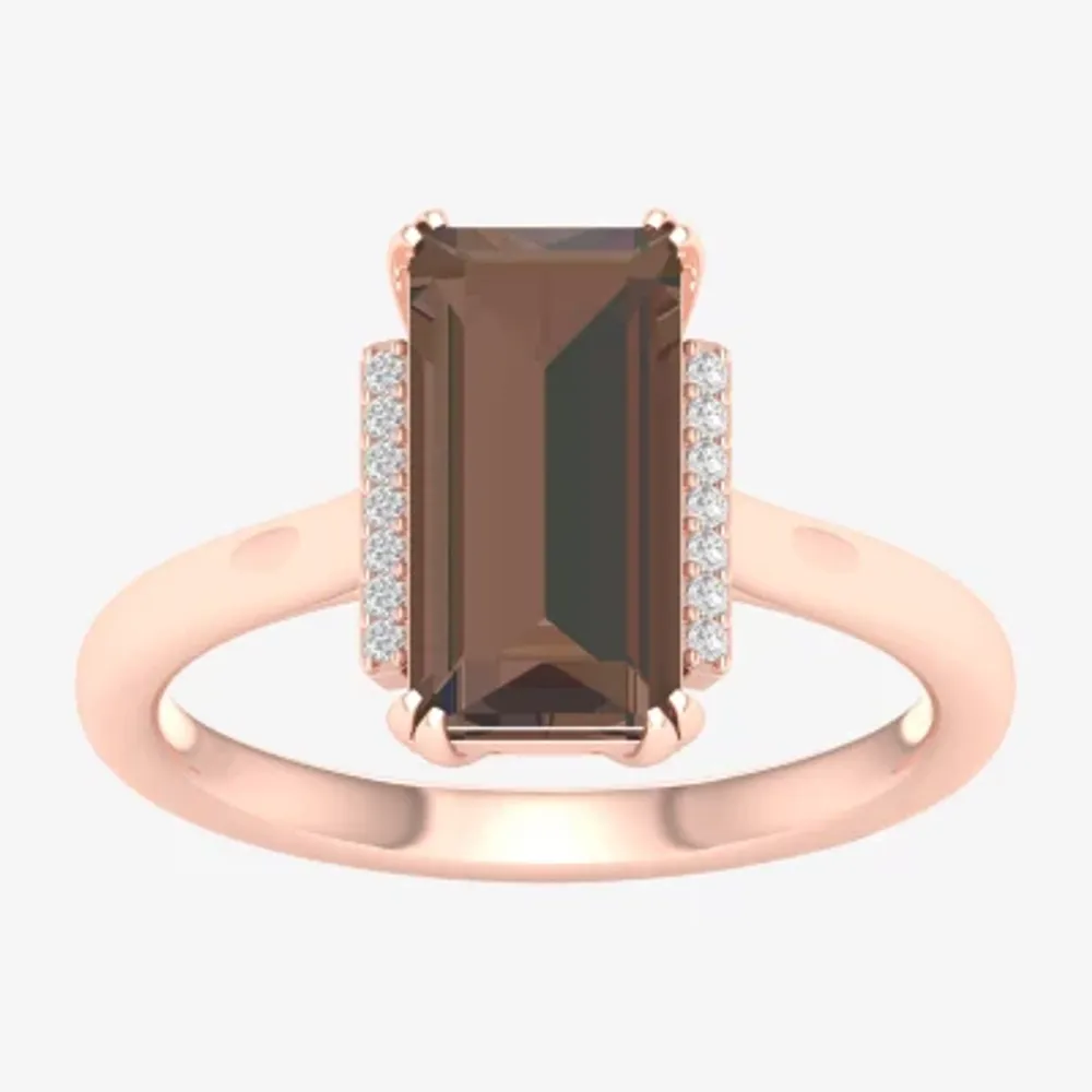 Womens Diamond Accent Genuine Brown Quartz 10K Rose Gold Cocktail Ring