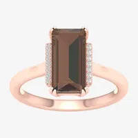 Womens Diamond Accent Genuine Brown Quartz 10K Rose Gold Cocktail Ring