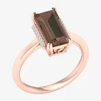Womens Diamond Accent Genuine Brown Quartz 10K Rose Gold Cocktail Ring