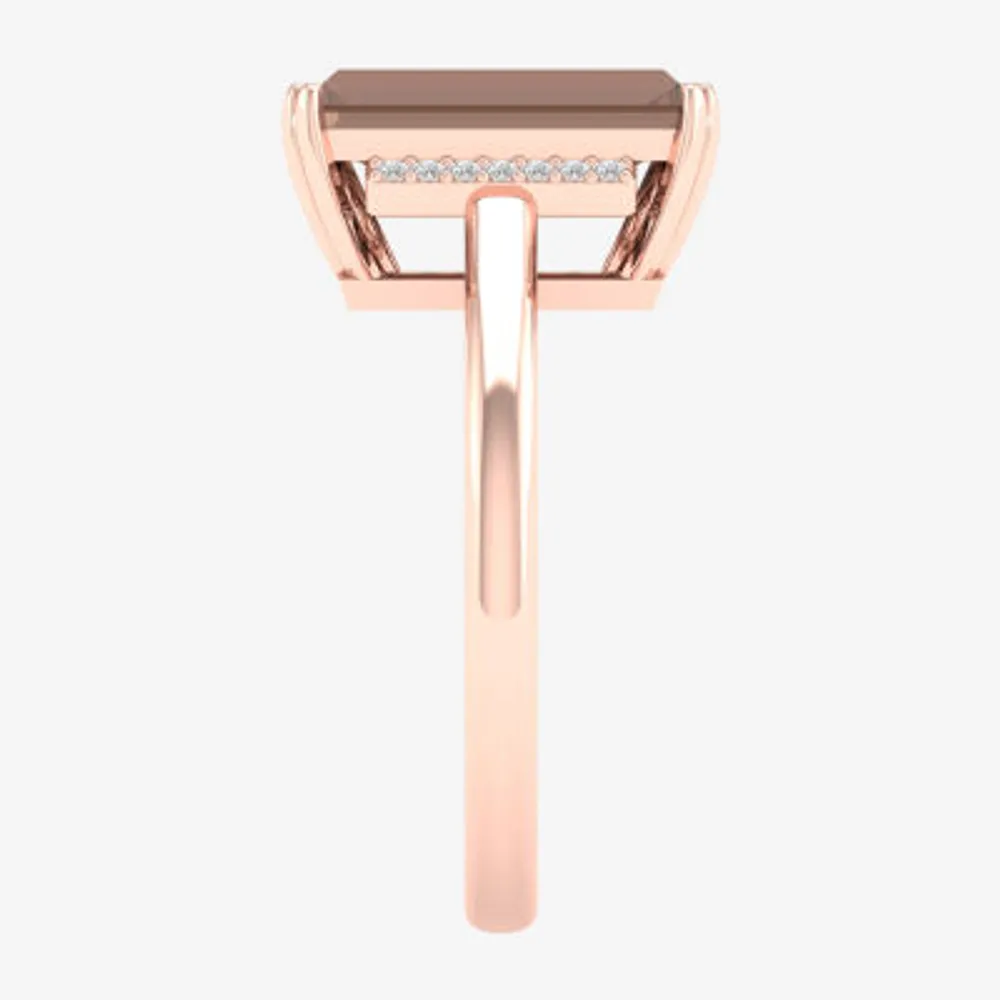 Womens Diamond Accent Genuine Brown Quartz 10K Rose Gold Cocktail Ring