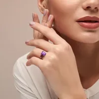 Womens Genuine Purple Amethyst 18K Rose Gold Over Silver Cocktail Ring