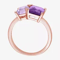 Womens Genuine Purple Amethyst 10K Rose Gold Over Silver Cocktail Ring