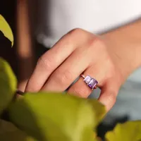 Womens Genuine Purple Amethyst 10K Rose Gold Over Silver Cocktail Ring