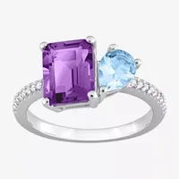 Womens Genuine Purple Amethyst Sterling Silver Cocktail Ring