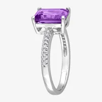 Womens Genuine Purple Amethyst Sterling Silver Cocktail Ring