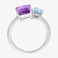 Womens Genuine Purple Amethyst Sterling Silver Cocktail Ring