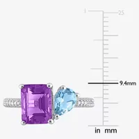 Womens Genuine Purple Amethyst Sterling Silver Cocktail Ring