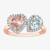 Womens Genuine Pink Morganite 10K Rose Gold Heart Cocktail Ring