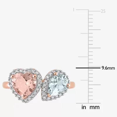 Womens Genuine Pink Morganite 10K Rose Gold Heart Cocktail Ring