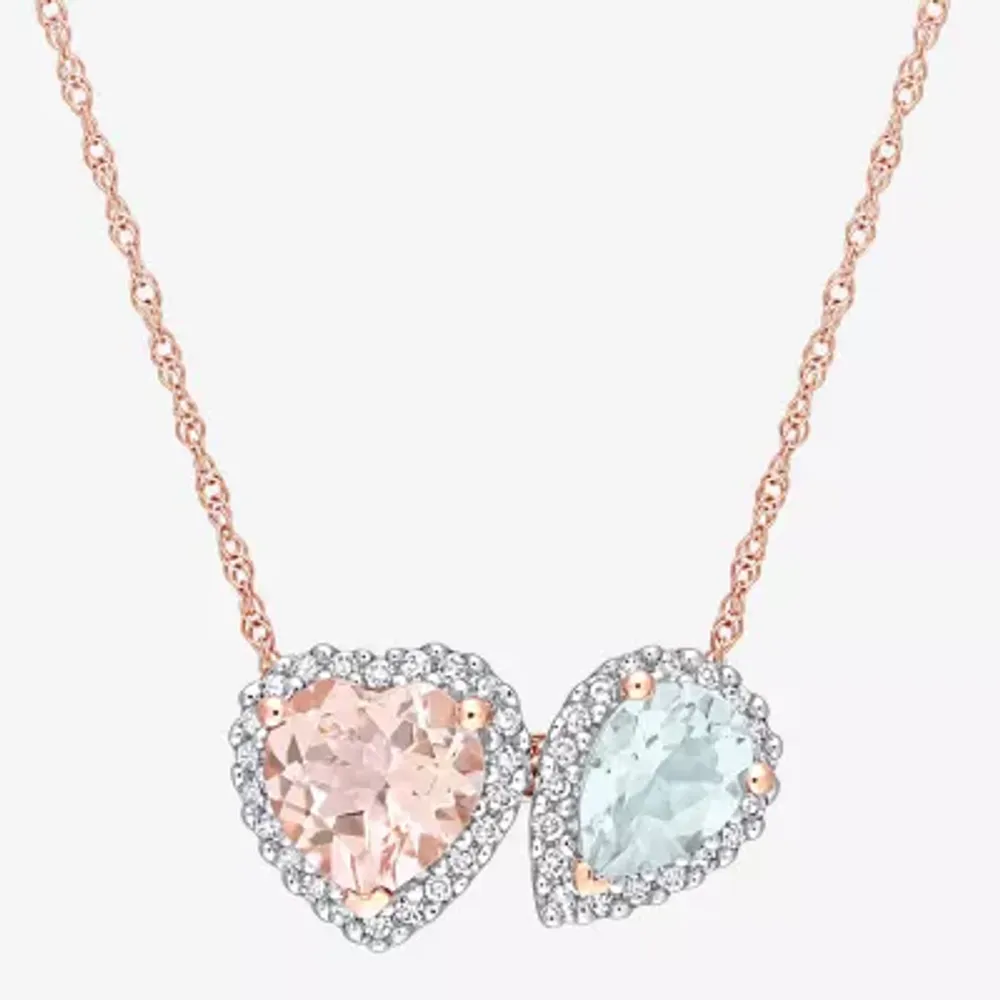 Womens Genuine Pink Morganite 10K Rose Gold Heart Pendant Necklace