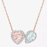 Womens Genuine Pink Morganite 10K Rose Gold Heart Pendant Necklace