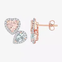 Genuine Pink Morganite 10K Rose Gold 15.4mm Heart Stud Earrings