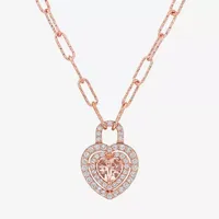 Womens Genuine Pink Morganite 18K Rose Gold Over Silver Heart Pendant Necklace