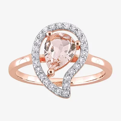 Womens Genuine Pink Morganite 18K Rose Gold Over Silver Cocktail Ring