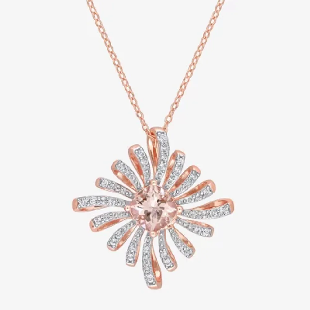 Womens Genuine Pink Morganite 18K Rose Gold Over Silver Pendant Necklace