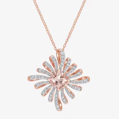 Womens Genuine Pink Morganite 18K Rose Gold Over Silver Pendant Necklace