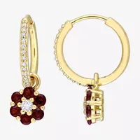 Genuine Red Garnet 10K Gold Flower Drop Earrings