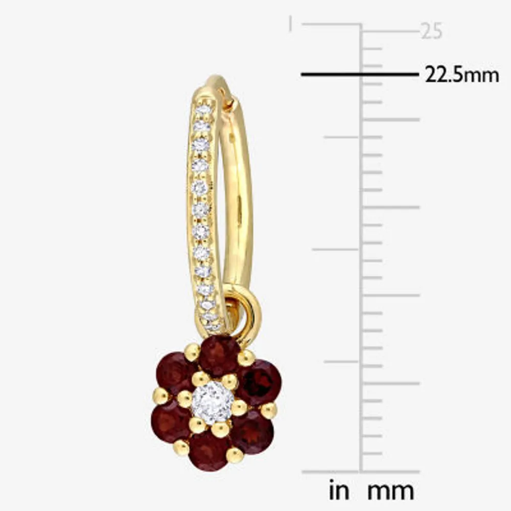 Genuine Red Garnet 10K Gold Flower Drop Earrings