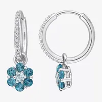 Genuine Blue Topaz 10K White Gold Flower Drop Earrings