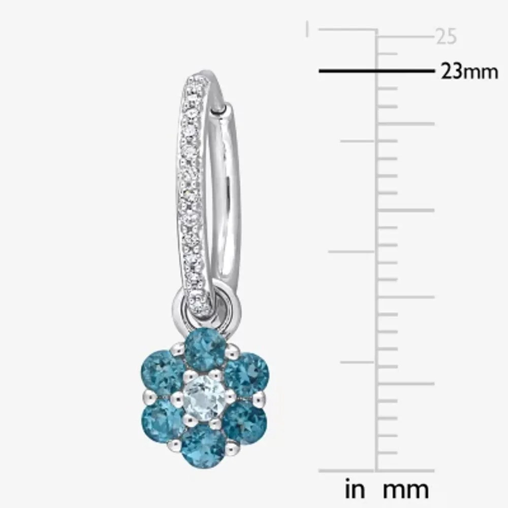 Genuine Blue Topaz 10K White Gold Flower Drop Earrings