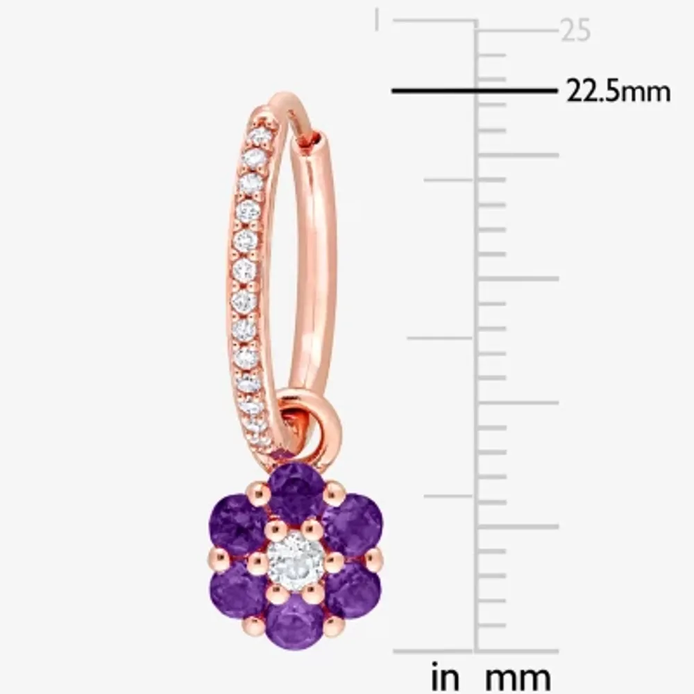 Genuine Purple Amethyst 10K Rose Gold Flower Drop Earrings