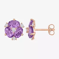 Genuine Purple Amethyst 14K Rose Gold 10.6mm Flower Stud Earrings