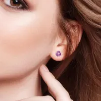 Genuine Purple Amethyst 14K Rose Gold 10.6mm Flower Stud Earrings