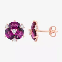 Genuine Red Rhodolite 14K Rose Gold 10.9mm Flower Stud Earrings