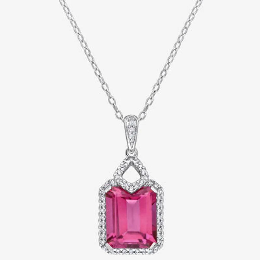 Womens Genuine Pink Topaz Sterling Silver Pendant Necklace