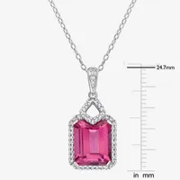 Womens Genuine Pink Topaz Sterling Silver Pendant Necklace