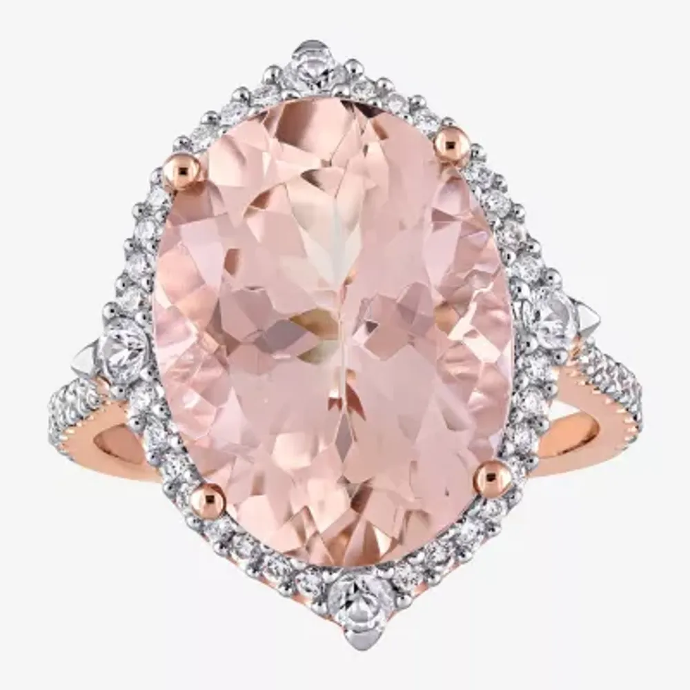 Womens Genuine Pink Morganite 14K Rose Gold Cocktail Ring