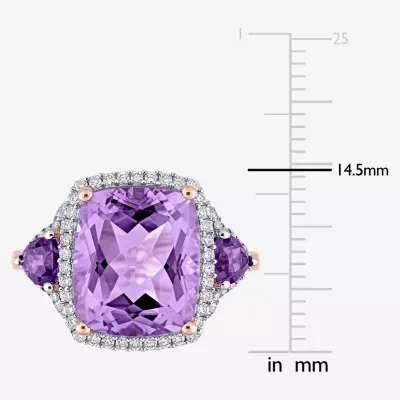 Womens Genuine Purple Amethyst 14K Rose Gold Halo Cocktail Ring