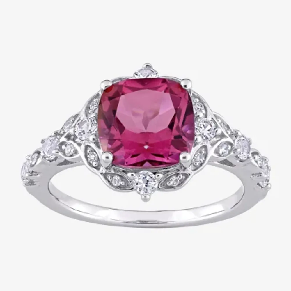 Womens Genuine Pink Topaz 10K White Gold Cocktail Ring